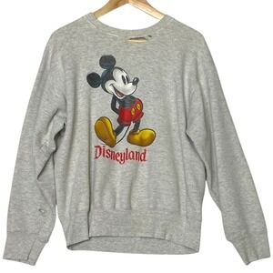 Vintage 90s Disneyland Mickey Mouse Sweatshirt Womens M Gray Distressed Thrashed